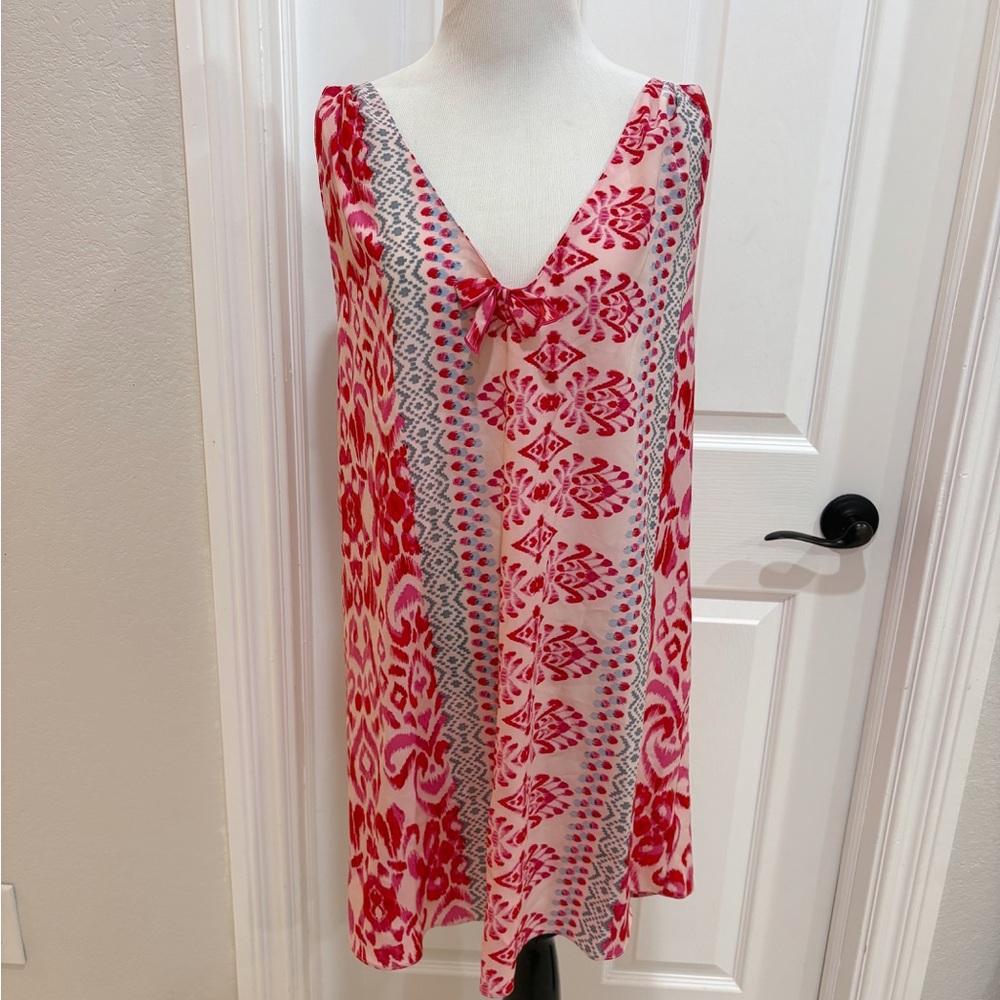 Oscar De La Renta Pink & Red Printed V-Neck Women’s Intimates Sleepwear XL